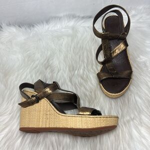 Born NWOT Bronze Metallic Leather Women's Wedge Espadrille Sandals Sz 11